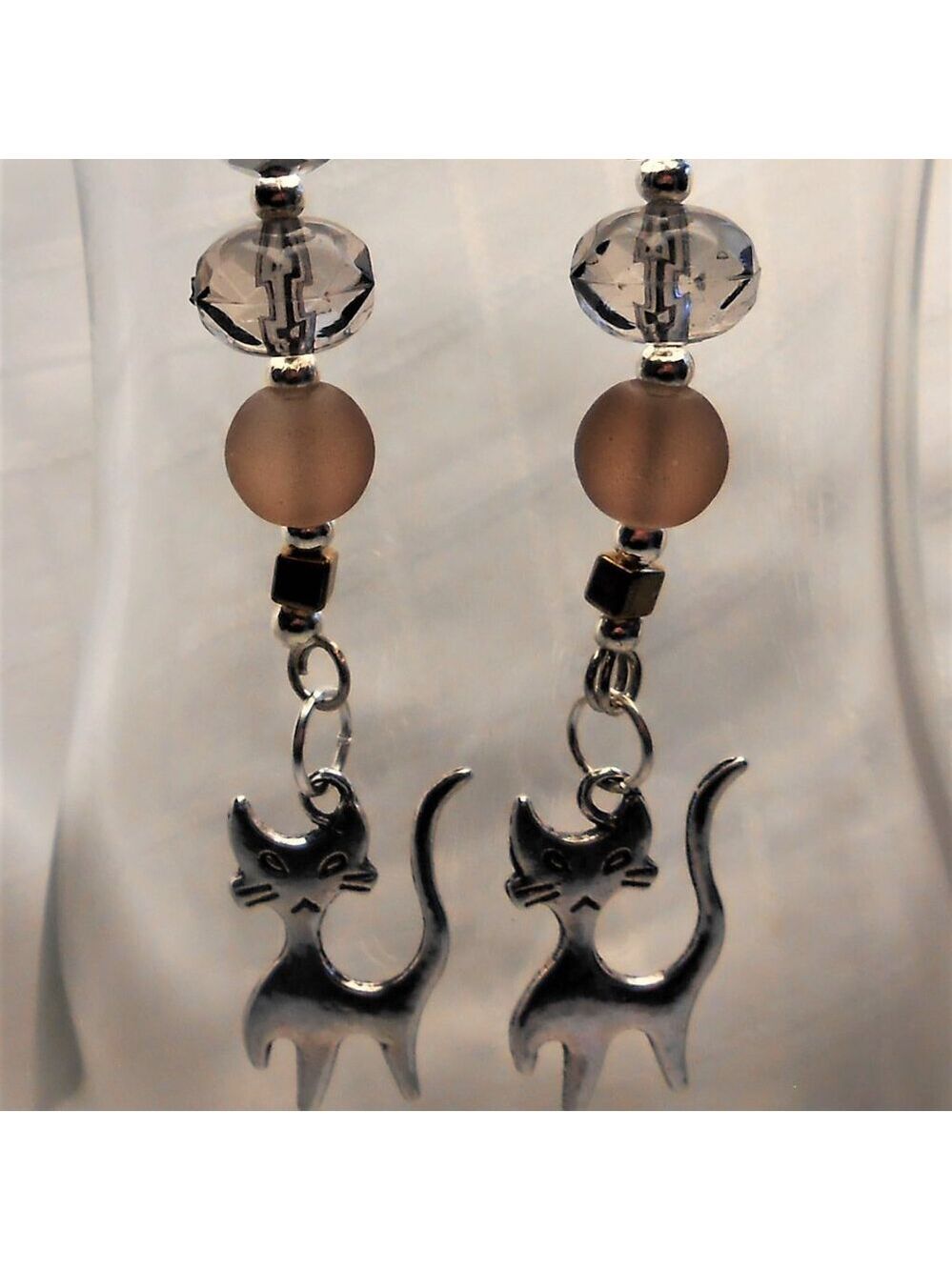 No. 430 - Handmade earrings with Tibetan silver cat charms